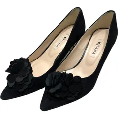 【美品】ダイアナ (23.5) パンプス ポインテッドトゥ フラワー スウェード ヒール 希少デザイン