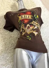 エド・ハーディ オールドスクールタトゥー スカル Tシャツ ヴィンテージ ドクロ プリンティング