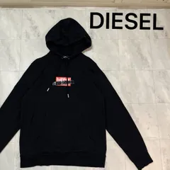 DIESEL ディーゼル sweat hoodie スウェットパーカー プリントロゴ プルオーバー ブラック サイズXL 玉mc3581