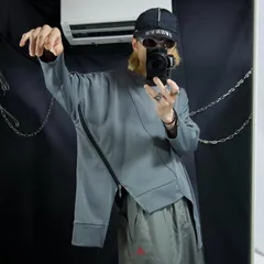 Unknown USED Deformation Cutting Asymmetry DropShoulder/Dolman Sleeve Zipper Gimmick L/S Tee