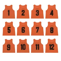 [NA] TOEPODO ビブス 子供 12枚 1～12番 裏表前後ろ番号あり 収納バッグ付き 10色展開 吸汗 軽量 良通気 男女兼用 サッカー バスケ フットサル学校 行事 自治体 運動会 (オレンジ)