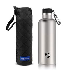 【新品】 FJbottle 水筒 750ml 真空断熱 保温 保冷 第2世代 スポーツボトル 直飲み ステンレスボトル スポーツ飲料対応 水筒カバー付き 男の子 女の子 大人 子供 シルバー 1
