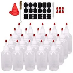 Belinlen 20パック 6オンス プラスチック製スクイーズボトル 赤い先端キャップ20個と測定 - 工芸、アート、接着剤、多目的20個セット 予備のレッ