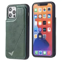 【Geshh】iPhone 12/12 Pro 6.1 inch(6.1インチ)レザーケース(ダルグリーン)耐衝撃耐衝撃 財布型カバー カード収納 横置きスタンド機能 開閉式 ストラップ付き 薄型レザーケース 対応 アイフォン12/12プロ 6.1インチ ip