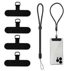 スマホケースに挟む 携帯ストラップホルダー 全機種対応 長さ調整可能 充電影響なし 携帯 落下防止 5点入り【強化版タグパッチ・金属Ｄ字リング】 紛失防止 ストラップホルダー リストストラップ スマホストラップ 1本+タグパッチ4枚 [Turkalla]