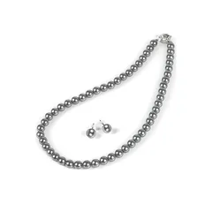 【新品】 PLUSTER 貝パール ネックレス 冠婚葬祭用 ピアス セット 【 本真珠 本物 8mm グレー】 あこや真珠 宇和島 真珠 パール 結婚式 卒業式 入学式（ギフトボックスセット）/ レディース メンズ 誕生日 ギフト プレゼント [ジュエリー 1