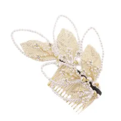 髪飾り 成人式 振袖 前撮り 袴 花 浴衣 夏祭り 花火大会 ゴールド 白 パール ラインストーン かんざし コーム シンプル 大きい No.9-4575