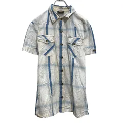 Lee 半袖 柄シャツ リー L ホワイト ブルー カジュアル 古着卸 アメリカ仕入 a703-6527