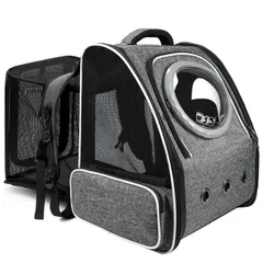 在庫処分　犬 猫 ペット キャリー バッグ リュック 拡張可能 Okiki ペットハウス 旅行/通院/お出かけ/災害避難用 小型犬 猫 リュック 折りたたみ 大容量 通気性 宇宙船 【2種類の窓付き・カーテン付き】 猫バッグ
