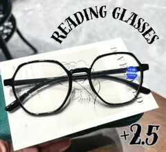 2.5 老眼鏡メガネ眼鏡 黒縁 多角形おしゃれレトロ 大きめ大きい ブルーライト レディースメンズ人気軽量 シニアリーディンググラス40代50代 オシャレお洒落 女性男性pcメガネ UVカット パソコン用 四角ブラック 可愛いラウンドボストン シンプル めがね