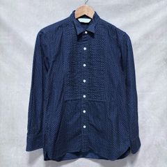 The Stylist Japan ザスタイリストジャパン WING COLOR SHIRT コットン ピンタック ウイングカラー ネルシャツ size.XS ブルー ドット 総柄