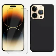 [C213F102]  iPhone14 pro Max ブルーライトカット 液晶保護ガラス付き 黒TPU スマホケース 耐衝撃 カバー ブラック マット 携帯 カバー iPhone14プロマックスケース アイフォン14promax アイホン14promax 