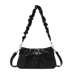 [ハルジオ] ミニショルダーバッグ ホーボーバッグ ギャザーバッグ ショルダーバッグ レディース ショルダー 小さめ ギャザー フリル 黒 白 緑 肩掛け 斜めがけ ワンショルダーバッグ おしゃれ かわいい 可愛い バッグ バック かばん お洒落 [ブラック]