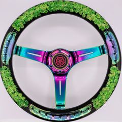 【グリーン】水中花ステアリング ネオクローム かわいい 当時物風 レトロ 社外
