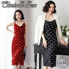 ワンピース キャミソール レディース インナー 夏 ロング シフォン 水玉 ノースリーブ Aライン おしゃれ 着痩せ キレイめ デート ブラック レッド