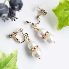 選べる3色【snowman】スノーマン・イヤリング［コットンパール／クリスタルガラス］