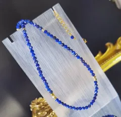 「秋のコディネート」華奢青艶☆天然石　ラピスラズリ3㎜ネックレス