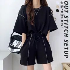 セットアップ レディース セット Tシャツ ハーフパンツ ショートパンツ ルームウェア スティッチ 夏 送料無料 [郵3]^su080^