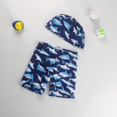 ☆ サメ×ネイビー ☆ 105-115cm ☆ キッズ 男の子 スイムパンツ yswim5058 ベビー 水着 男の子 キャップつき 2点セット スイムパンツ パンツ 赤ちゃん スイムウェア スイムキャップ ベビースイミング スイミング 幼稚園 保育園 帽子