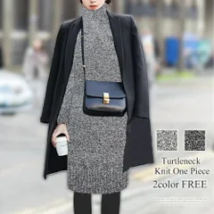 タートルネックニットワンピース カジュアル シンプル 秋 冬 レディース