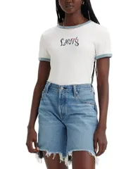 【送料無料】 リーバイス レディース シャツ トップス Women's Graphic Rickie Cotton Ringer T-Shirt Festival Logo Bright White