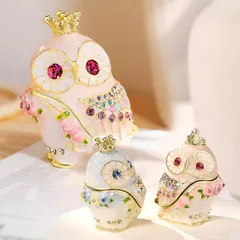 EX602 ローズクラウンフクロウ【ピィアース正規品】ふくろう 梟 キラキラ 置き物 不苦労 縁起物 クリスタルジュエリーボックス 手作り おふくろう 母の日 ピィアース 東京銀座PICALS 東京銀座ピカルス mer12
