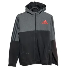 adidas ロゴスウェット パーカー アディダス S~ ダークグレー 裏起毛 フルジップ 古着卸 アメリカ仕入 a611-6382