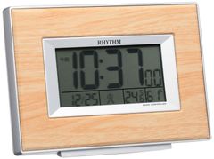 ブラウン リズム(RHYTHM) 目覚まし時計 電波時計 デジタル 温度 ・ 湿度 カレンダー 付き 茶 (薄茶木目調) フィットウェーブD174 8RZ174SR07