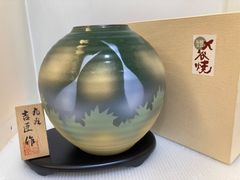 九谷焼 勇峰作】金彩 鶴図 花瓶 共箱・栞付 高さ約22cm 花器 飾壺 新品
