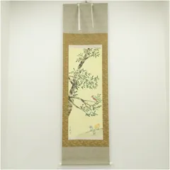 真作】美品 日本画 田中松泉「瓢箪・雀」彩色 紙本 掛軸 鳥 横