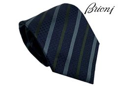 ブリオーニ ネクタイ Brioni O61D00 O9486 4030 MIDNIGHT BLUE DARK ミッドナイトブルー系地 ダークグリーン系Xブルー系 レジメンタル ストライプ柄 シルク ジャガード ハンドメイド ネクタイ