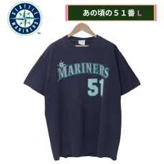 シアトルマリナーズ Tシャツ L ネイビー 00s 当時物 イチロー ICHIRO マジェスティック Majestic 51番 USA アメリカ MLB メジャーリーグ Seattle Mariners SEA Y2K スポーツ ゲームシャツ 古着 A418