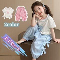 女児 Tシャツ レースカラー パンツ 上下セット うさぎ 2点セット 90-140cm  夏新作 通園 お出かけ おしゃれ 1-5歳 キュートデザイン jinrui26