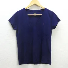 H■ポロラルフローレン/POLO Ralph Loren 胸ロゴ刺繍 VネックTシャツ【M】紫/LADIES■105【中古】