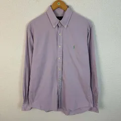 RALPH LAUREN ラルフローレン 長袖 ボタンダウンシャツ ワンポイントロゴ パープル Lサイズ メンズ 古着 アメカジ