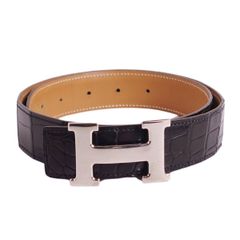 美品 エルメス HERMES 95年 ベルト レザーベルト リバーシブル クロコ
