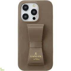 [LANVIN en Bleu] iPhone 15 Pro スリムラップケース Slim Wrap Case Stand & Ring Ribbon 正規品 ランバンオンブルー (Greige)1