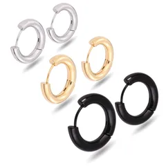 【幅4×内径14mm 色：シルバー／ブラック／ゴールド 3色セット】[Adelina Style] 太め フープピアス リングピアス レディース メンズ ステンレスピアス アレルギーフリー 両耳 プレゼント