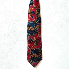 (^w^)b ポールスチュアート PaulStuart ペイズリー アート調 ダークレッド シルク 日本製 ネクタイ メンズ レディース ユニセックス 総柄 オシャレ かっこいい かわいい 70s80s90s ビンテージ レトロ 昭和