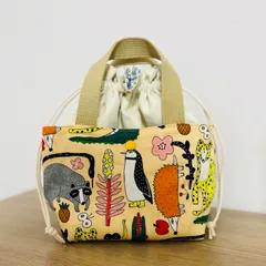 保冷 保温裏地付き  お弁当袋  ランチバッグ  ʕ•ᴥ•ʔ アニマル   イエロー