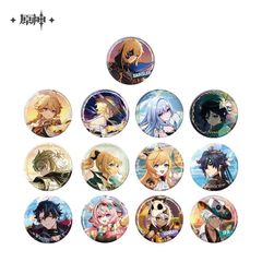 原神・公式　缶バッジ（キービジュアル）フータオ　香菱（シャンリン）マーヴィカ　八重神子　夢見月瑞希　ヴァレサ　イアンサ　イファ　ウェンティ　アルベド