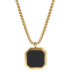 [Ludus Felix] ネックレス-メンズ-天然石-ネックレスメンズ-アクセサリー-金属アレルギー対応 (ブラックプレート×ゴールドチェーン) [ブラックプレート×ゴールドチェーン]