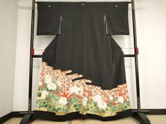 平和屋着物■東京手描友禅　安達雅一　豪華黒留袖　刺繍　草花文　金糸　金彩　正絹　逸品　BAAS1032bw