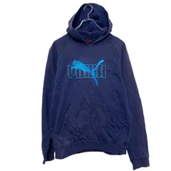 PUMA プリント スウェット パーカー プーマ XL キッズ ネイビー ラグラン プルオーバー 古着卸 アメリカ仕入 a609-6549