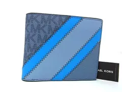 ■新品■未使用■ MICHAEL KORS マイケルコース MK柄 PVC×レザー 二つ折り 財布 レディース ブルー系 BG8932