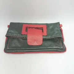 ◇ Θ◎ ●未使用● Genuine Leather 本革 2way クラッチバッグ ショルダーバッグ ブラック レッド レディース E  【1412090039676】