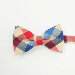 1蝶ネクタイ　ベージュ　レッド　ブルー　チェック　結婚式　新郎新婦　タキシード