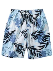 サーフパンツ 大きいサイズ メンズ ボタニカル柄 OP ストレッチ サポーター付 総柄 刺繍 C070428-09 ブルー