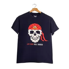【Champion】スカルプリントTシャツ｜メンズMサイズ｜ネイビー｜半袖｜ロゴ｜ロック｜古着