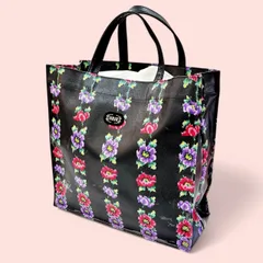 【美品⭐️FEILER フェイラー】 ビニールトートバッグ　 花柄 総柄　 ブラック 黒　 ハンドバッグ 手提げ鞄　 （AYA）02504040500WIF